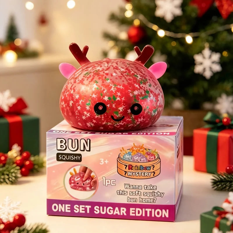 Christmas Elk Glitter Dumpling Squishy with Steamer (Random)