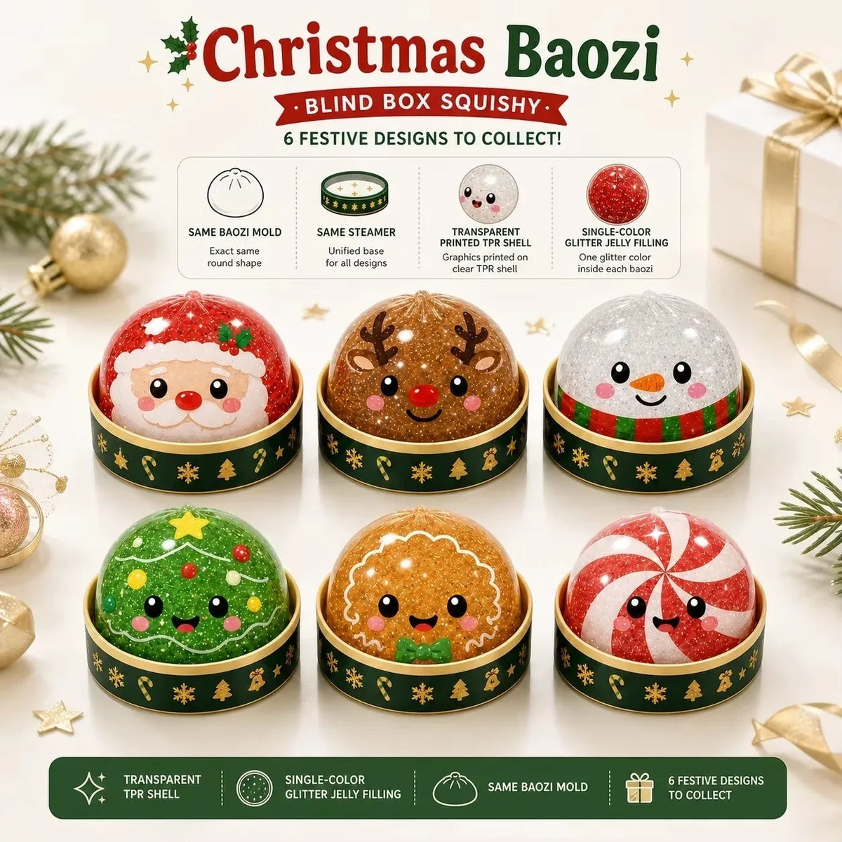 Christmas Santa & Reindeer Dumpling Squishy with Steamer