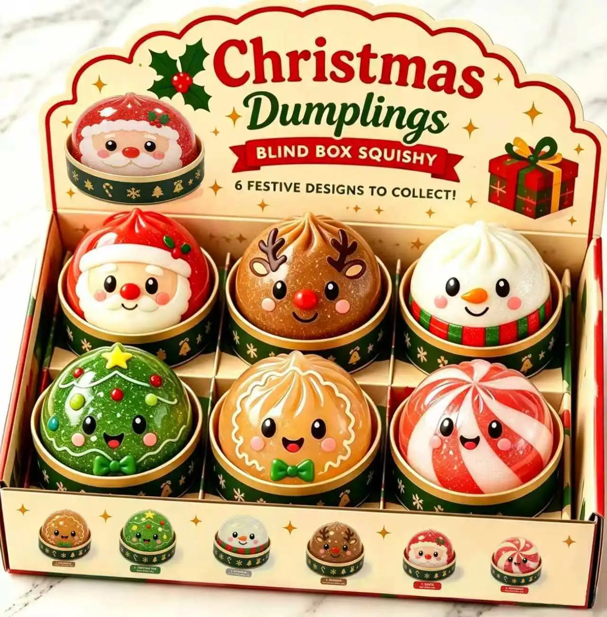 Christmas Dumpling Squishy Blind Box - Santa, Snowman & Reindeer