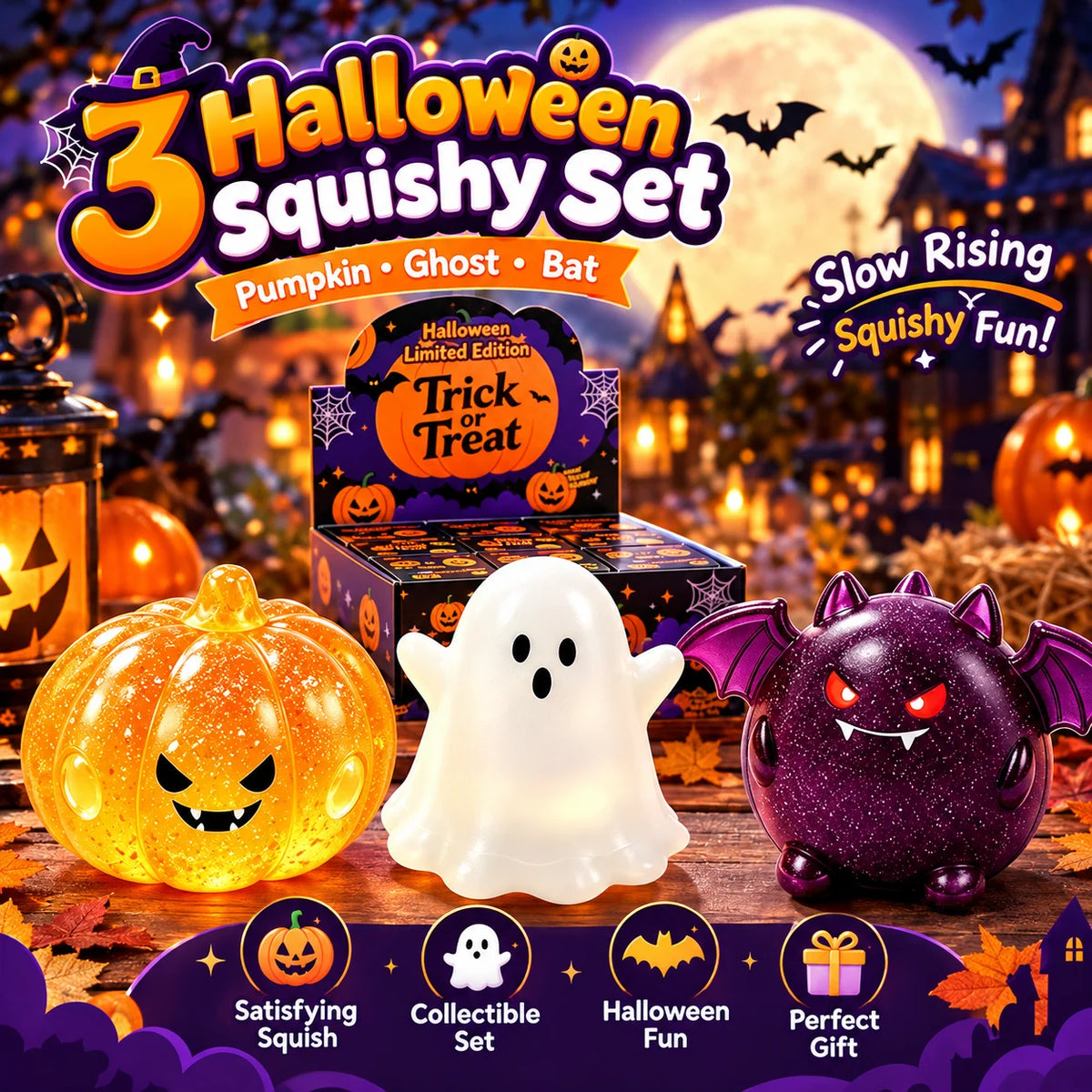 New Halloween Squishy Toy Blind Box Pumpkin Ghost Bat Slow Rising Squeeze Fidget Toy Cute Soft