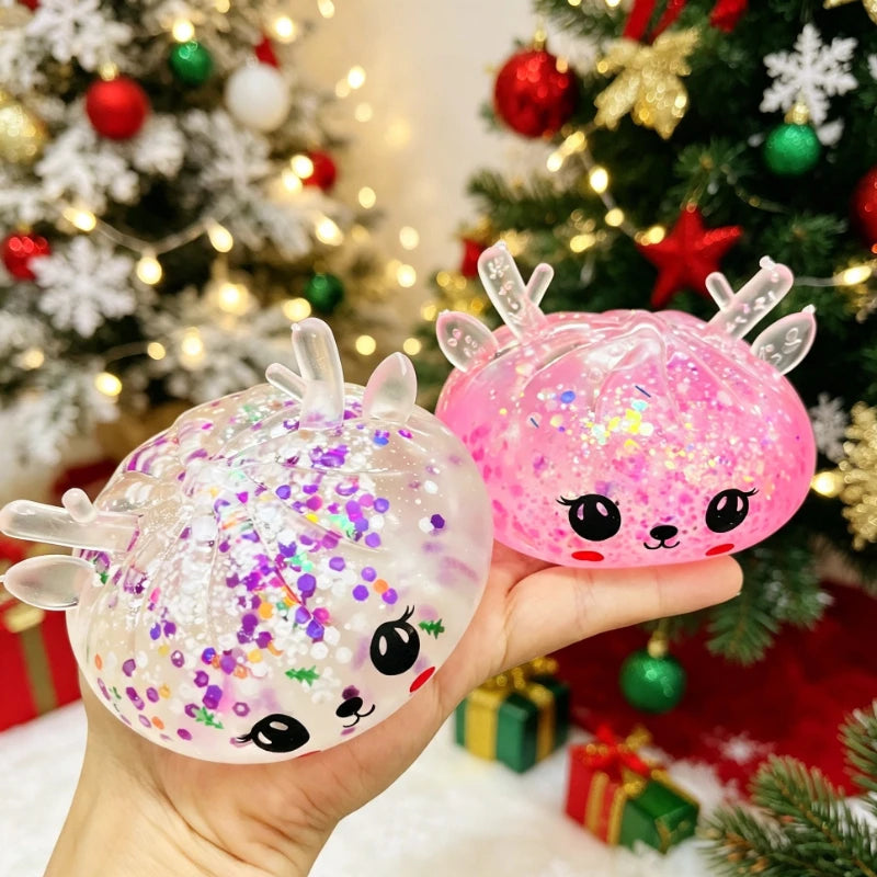 Christmas Elk Glitter Dumpling Squishy with Steamer (Random)