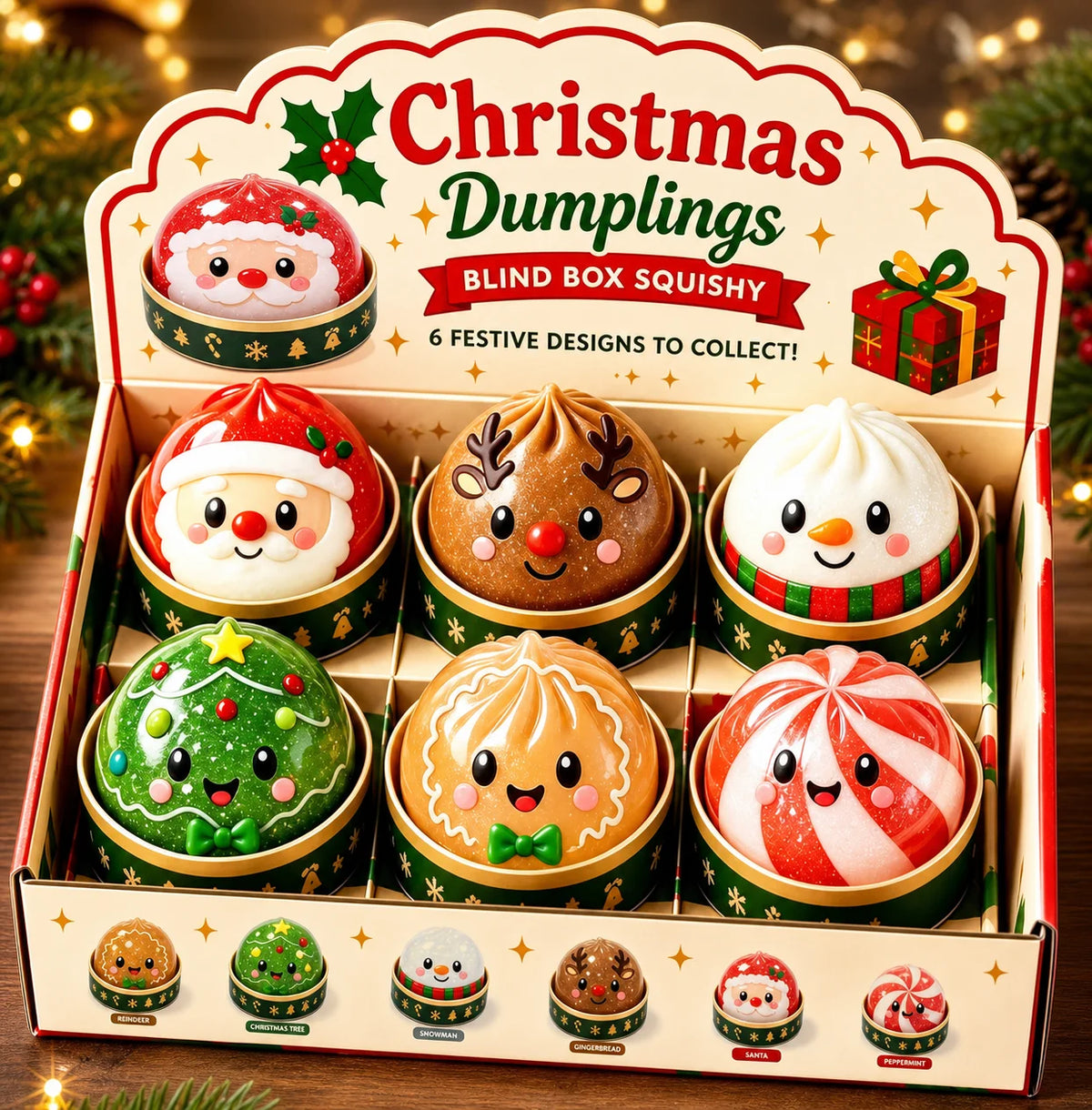 Christmas Dumpling Squishy Blind Box - Santa, Snowman & Reindeer