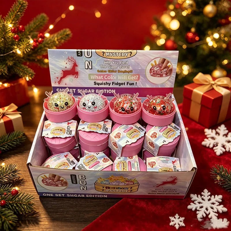 Christmas Elk Glitter Dumpling Squishy with Steamer (Random)